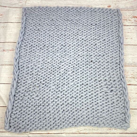 Blue Gray Arm Knit Throw Blanket - Picture 4 of 5